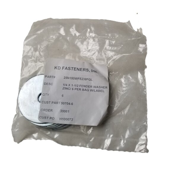 KD Fasteners Fender Washers 1/4 x 1-1/2 Zinc Plated Steel NEW 12 Pack Automotive - Picture 2 of 3